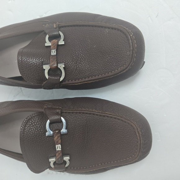 Salvatore Ferragamo Mens Parigi Brown Leather Square Toe Loafers Shoes Used - Picture 3 of 10